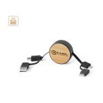 RUBINS. 6-in-1 intrekbare USB-kabel van gerecycled ABS (100% rABS) en bamboe