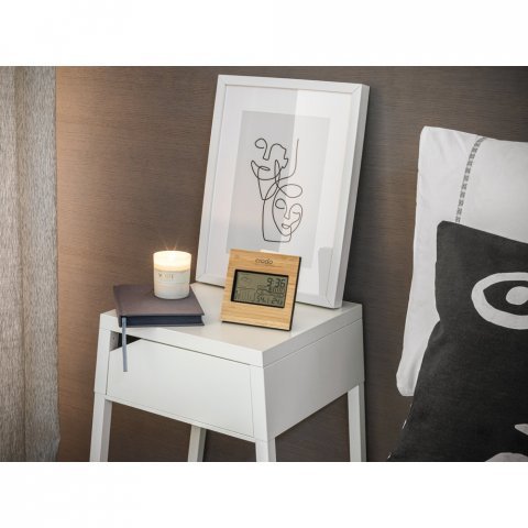 BROMLEY. Esta&ccedil;&atilde;o meteorol&oacute;gica de secret&aacute;ria com ecr&atilde; LCD em ABS e bambu