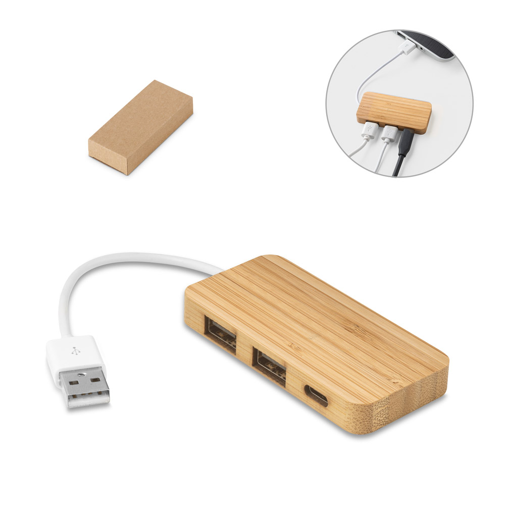 MOSER. HUB con 2 porte USB-A e 1 USB-C in bambù