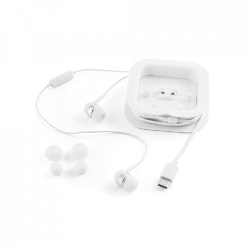 PRESLEY. Слушалки с 1,2-метров USB-C кабел и вграден ABS микрофон - бял