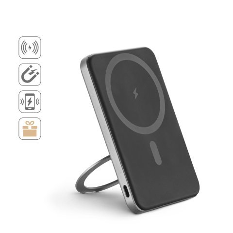 WARSHEL 5. 5.000 mAh magnetische powerbank met 15W supersnelle draadloze oplader in gerecycled ABS (100% rABS) met standvoet