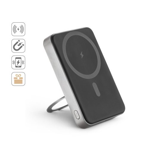 WARSHEL 10. Magnetick&aacute; powerbanka 10 000 mAh s 15W superrychlou bezdr&aacute;tovou nab&iacute;ječkou z recyklovan&eacute;ho ABS (100% rABS) se stoj&aacute;nkem