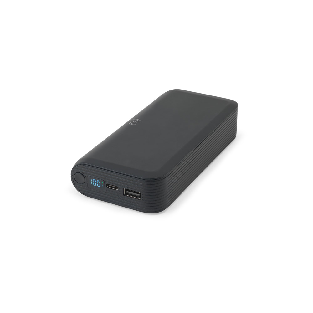 BECKER 20. Power bank da 20'000 mAh in ABS riciclato (100% rABS) con caricatore wireless superveloce da 15W