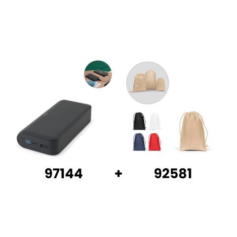 BECKER 20. Power bank 20 000 mAh z recyklingowanego ABS (100% rABS) z superszybką ładowarką bezprzewodową 15 W