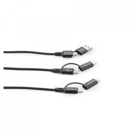 BERTOZZI. Супер бърз USB кабел 6 в 1 от рециклиран алуминий (20%) и рециклиран PET (4%) - черно