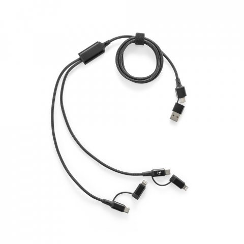 BERTOZZI. Супер бърз USB кабел 6 в 1 от рециклиран алуминий (20%) и рециклиран PET (4%) - черно