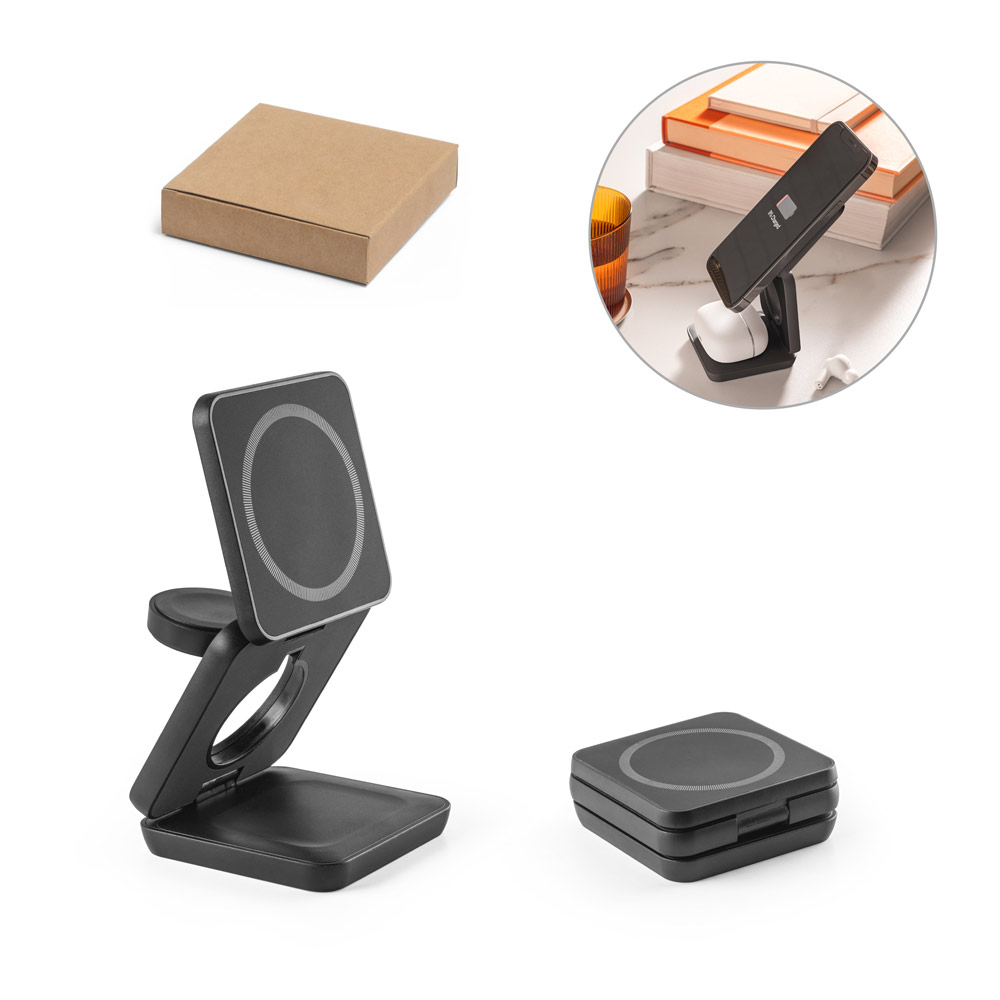 BROGLIE. Caricatore wireless magnetico superveloce 4-in-1 da 15W in ABS riciclato (100% rABS)