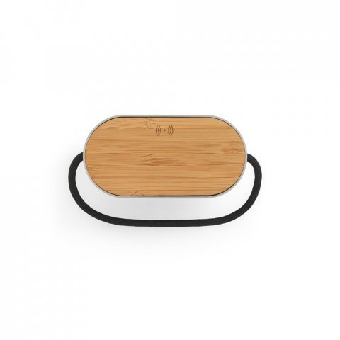 GUETTA. 5W draagbare luidspreker met supersnelle 15W draadloos oplader en 2 uur batterijduur gemaakt van bamboe en gerecycled PET (100% rPET) - Donkergrijs