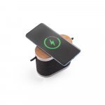 GUETTA. 5W draagbare luidspreker met supersnelle 15W draadloos oplader en 2 uur batterijduur gemaakt van bamboe en gerecycled PET (100% rPET) - Donkergrijs