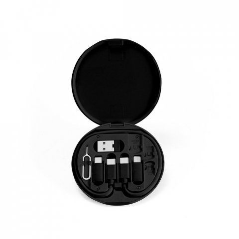 SYSTROM. Pециклиран ABS (100% rABS) супербърз кабел за зареждане и комплект адаптер - черно