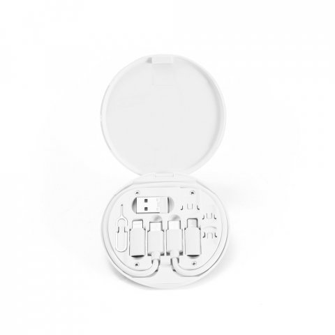 SYSTROM. Pециклиран ABS (100% rABS) супербърз кабел за зареждане и комплект адаптер - бял