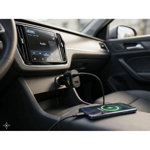 DIRAC. adapter med USB-A-port 18W og USB-C 20W i genbrugs-ABS (100% rABS)