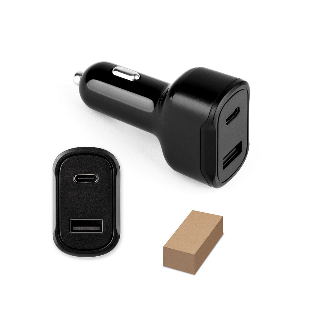 DIRAC. Adattatore per accendisigari con porta USB-A 18W e USB-C 20W in ABS riciclato (100% rABS)
