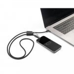 ZEWAIL. Lanyard with included smartphone holder, USB-C cable and various adapters in recycled ABS and recycled TPE - Black