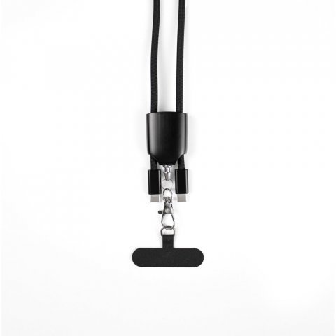 ZEWAIL. Lanyard with included smartphone holder, USB-C cable and various adapters in recycled ABS and recycled TPE - Black