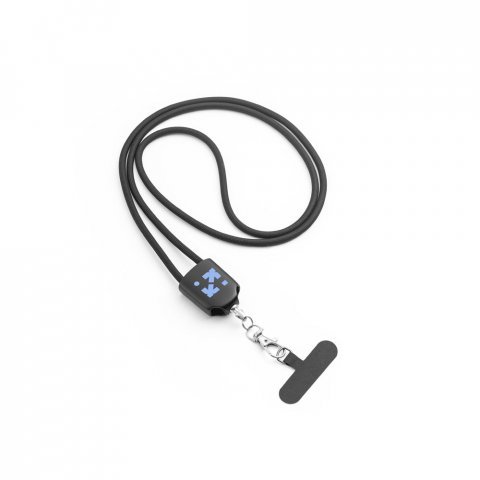 ZEWAIL. Lanyard with included smartphone holder, USB-C cable and various adapters in recycled ABS and recycled TPE - Black