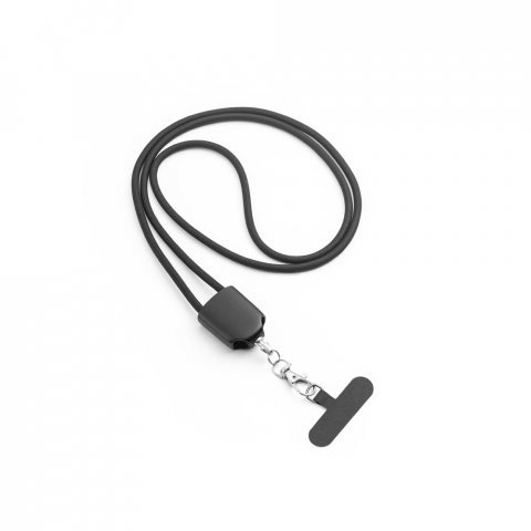 ZEWAIL. Lanyard with included smartphone holder, USB-C cable and various adapters in recycled ABS and recycled TPE - Black