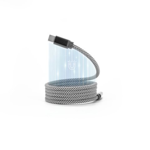 NADELLA. USB-C-naar-USB-C-kabel met een gevlochten polyestersnoer (60 W) en een magnetisch systeem om de kabel gemakkelijk op te rollen - Zwart