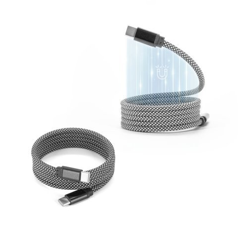 NADELLA. USB-C-naar-USB-C-kabel met een gevlochten polyestersnoer (60 W) en een magnetisch systeem om de kabel gemakkelijk op te rollen