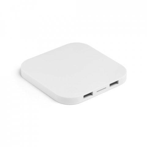 CAROLINE. Superschnelles 15W wireless Ladeger&auml;t mit HUB 2 USB-A Anschl&uuml;ssen aus Recyceltes ABS (60% rABS) - Wei&szlig;