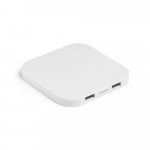 CAROLINE. Superschnelles 15W wireless Ladeger&auml;t mit HUB 2 USB-A Anschl&uuml;ssen aus Recyceltes ABS (60% rABS) - Wei&szlig;