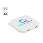 CAROLINE. Ładowarka bezprzewodowa Superfast 15W z 2 portami USB-A w ABS pochodzącego z recyklingu (60% rABS)