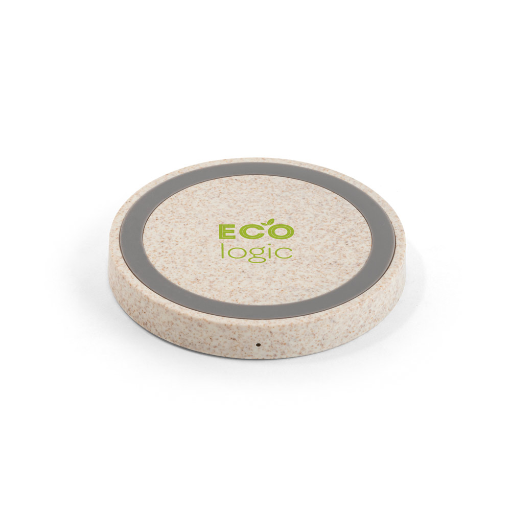 CUVIER. Caricatore wireless 15W in ABS riciclato (65% rABS) e fibra di paglia di grano (35%)