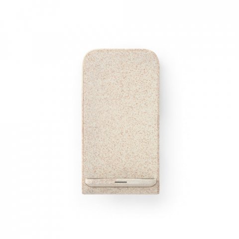 ENGLERT. Поставка за смартфон с 10W бързо безжично зарядно устройство от рециклиран ABS (70% rABS) и влакна от пшенична слама - естествен