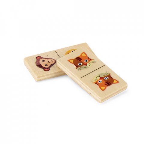 DOMIN. Детска игра на дървено домино с парчета с 28 фигурки на животни - Лек естествен
