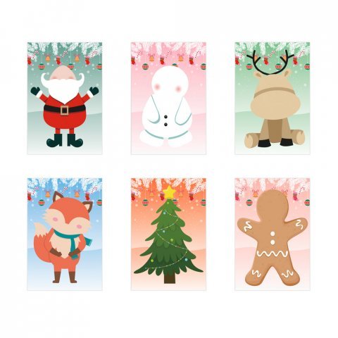 GLIMN. Sada &scaron;esti listů s v&aacute;nočn&iacute;mi figurkami a 3 listy samolepek - B&iacute;l&aacute;