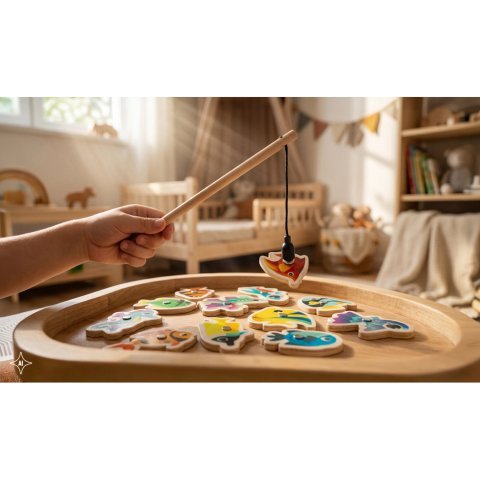 FISHY. Set da pesca composto da 10 pesci in legno,
ideale per bambini