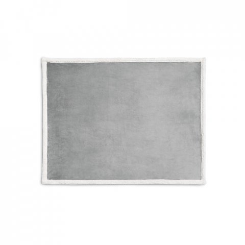 HEIDEN. Wendbare Fleecedecke (190 g/m&sup2;) mit Satinband und personalisierter Karte - Grau