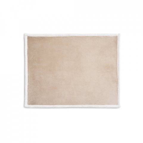 HEIDEN. Wendbare Fleecedecke (190 g/m&sup2;) mit Satinband und personalisierter Karte - Beige