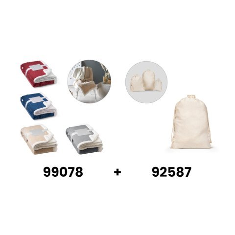 HEIDEN. Coperta reversibile in pile confezionata (190 g/m&sup2;) con nastro in raso e cartoncino personalizzabile